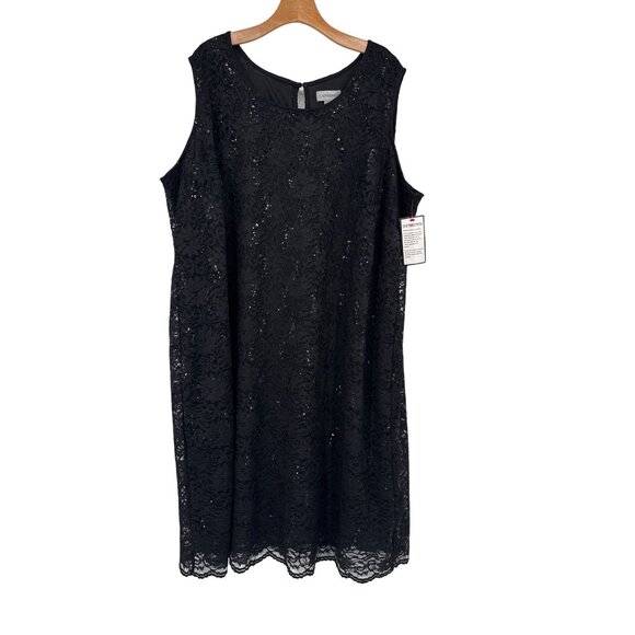 Catherines Plus Size 30w Black Lace Sleeveless Dress  Sequins Detail formal new - Picture 3 of 5